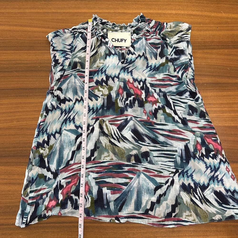 Chufy Mountain Print Sleeveless Lightweight Breezy Top Granola Girl Natural Boho - Picture 7 of 8